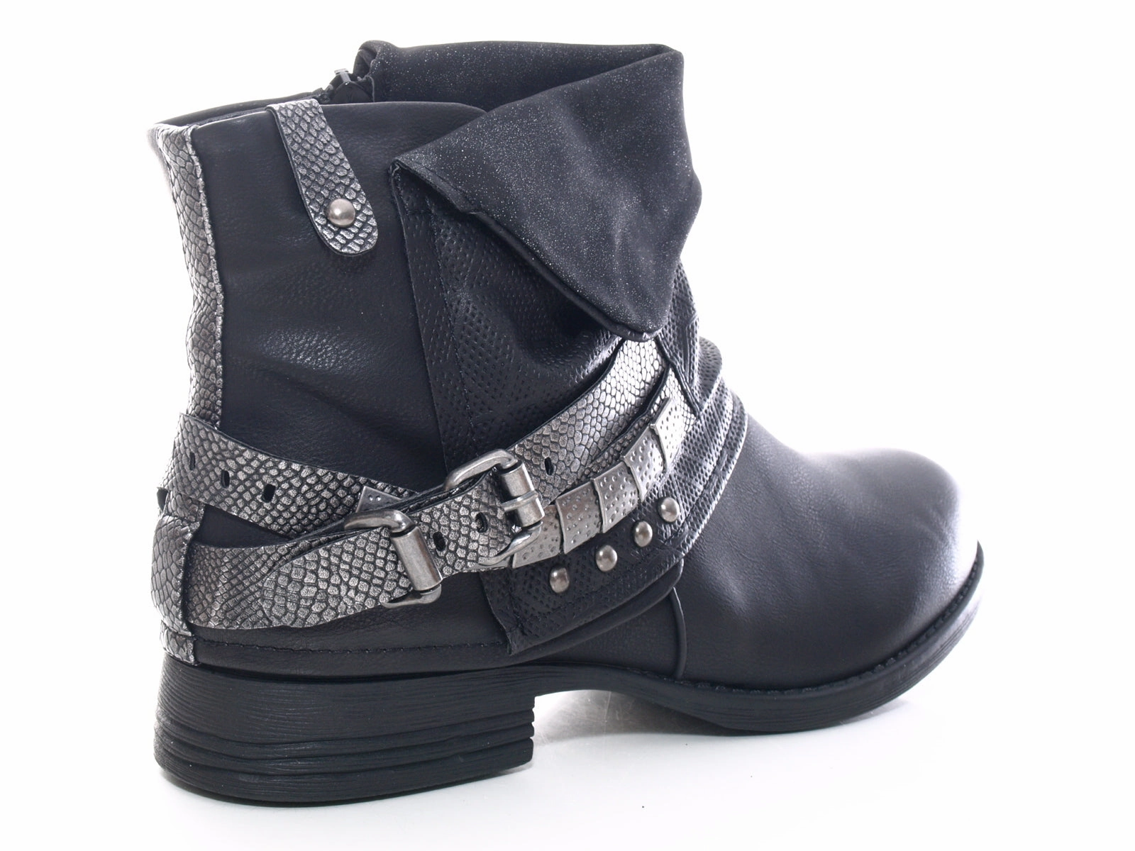 Damen Stiefeletten Biker Boots Outdoor Winterboots warm gefttert Black # 3095 Stiefeletten Mit Weichem Fußbett