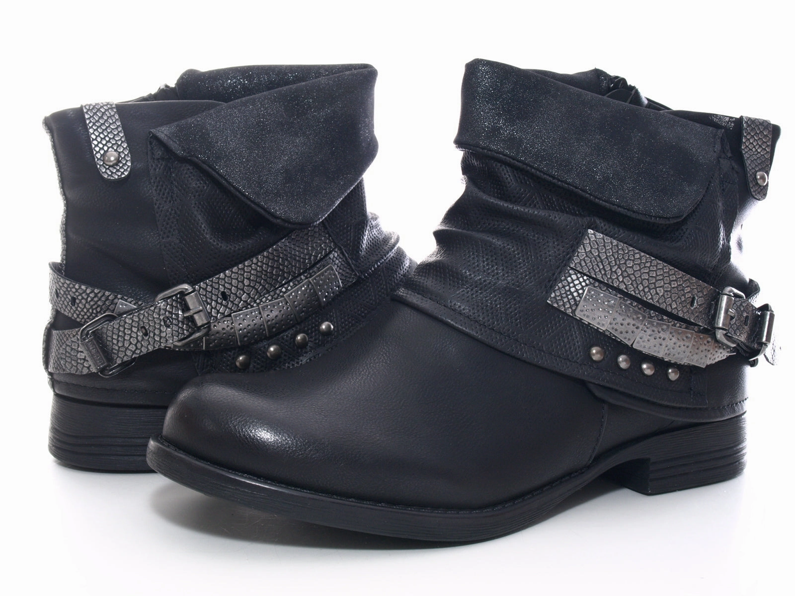 Stiefeletten Spanisch Damen Stiefeletten Biker Boots Outdoor Winterboots warm gefttert Black # 3095