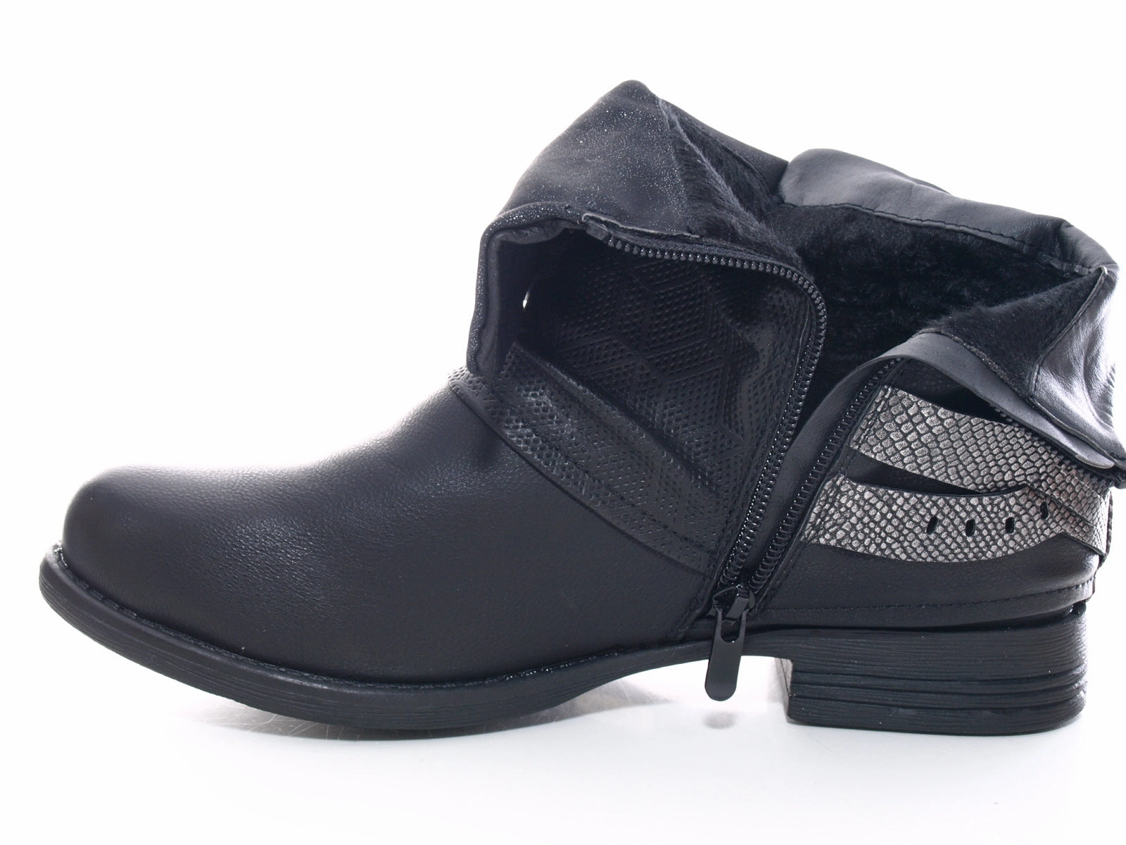 Damen Stiefeletten Biker Boots Outdoor Winterboots warm gefttert Black # 3095 Cowboy Stiefeletten Flach