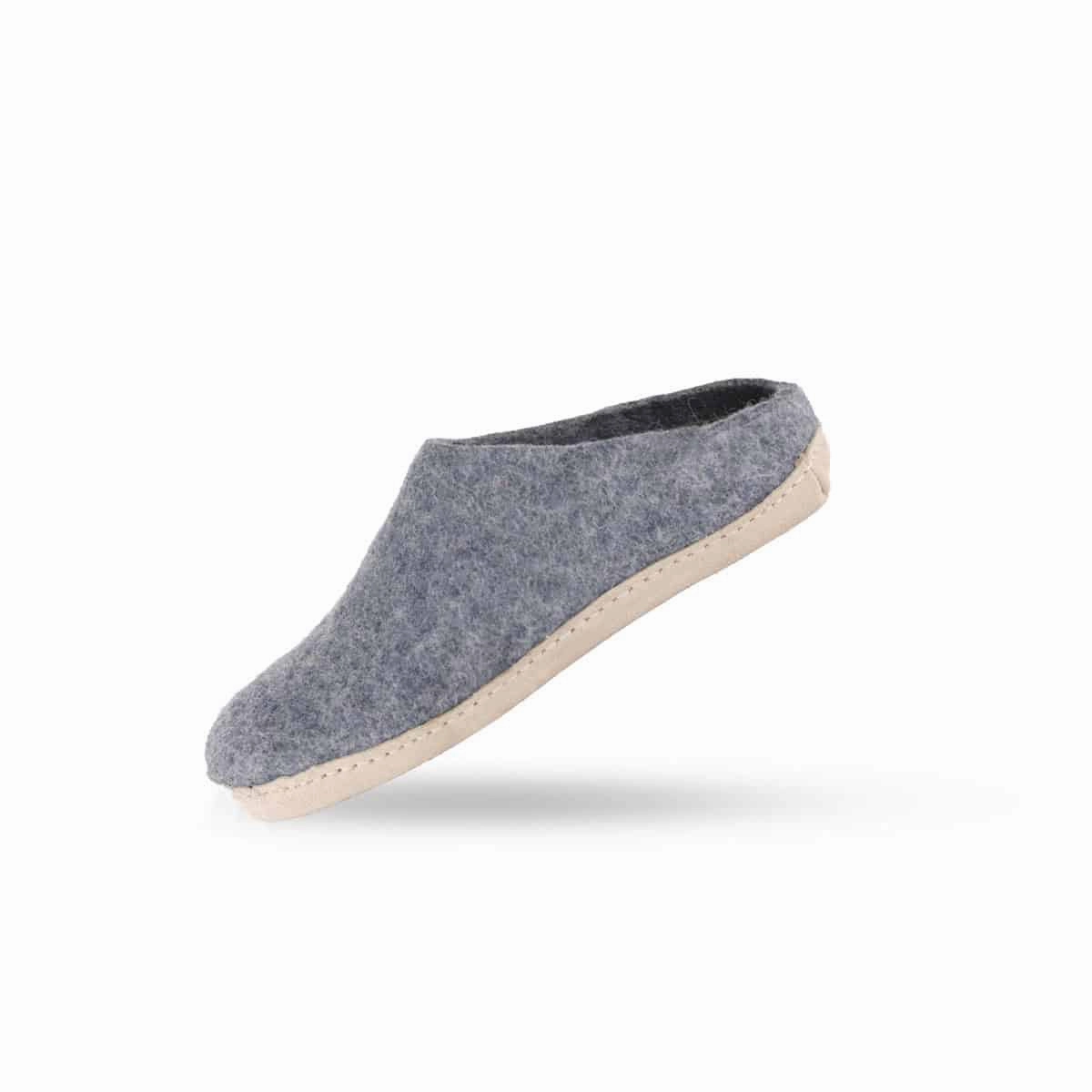 Hausschuhe Pantoffeln Aus Korkstoff Wollpantoffel (100% reine Wolle) - Modell Denim mit Ledersohle