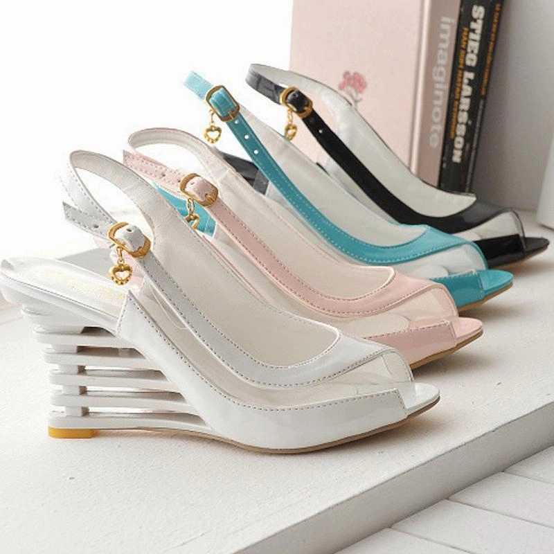 Flache Schnalle Fischmund Keilabsatz Frauen Sandalen