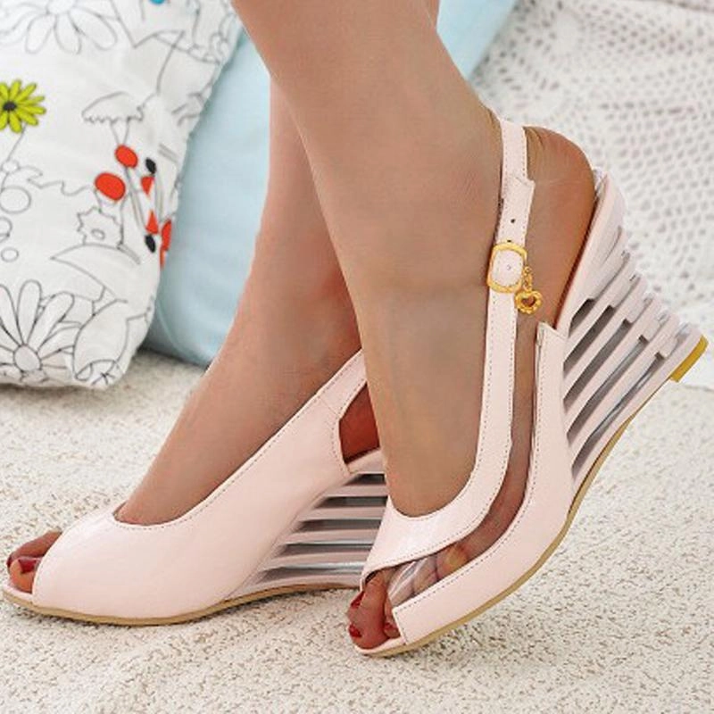 Flache Schnalle Fischmund Keilabsatz Frauen Sandalen