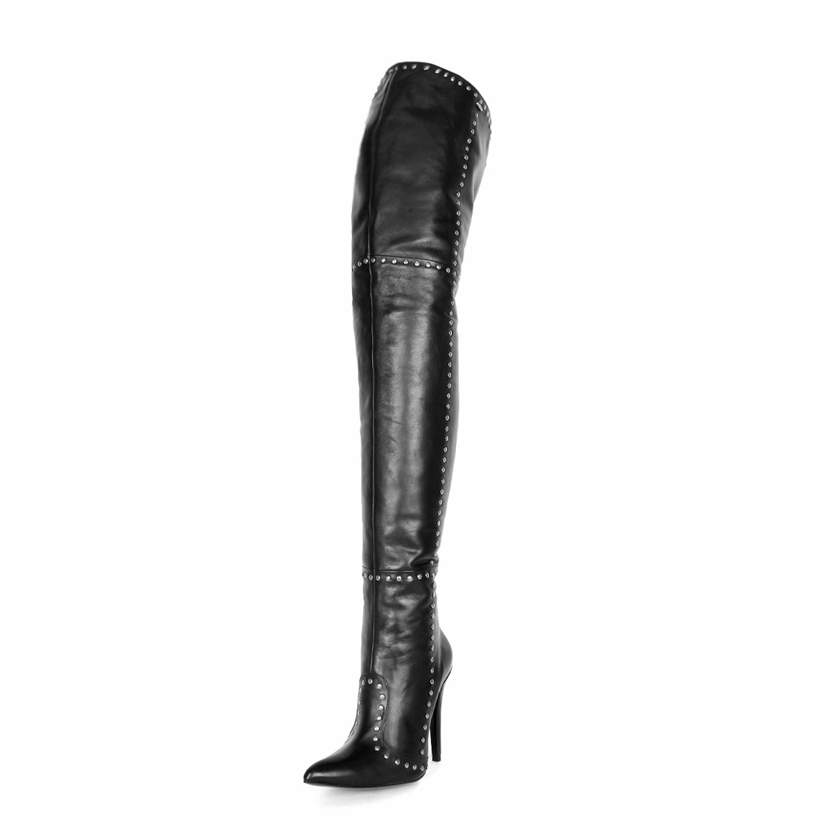 Rock Und Stiefel Overkneestiefel mit Nieten (Modell 610) Leder schwarz