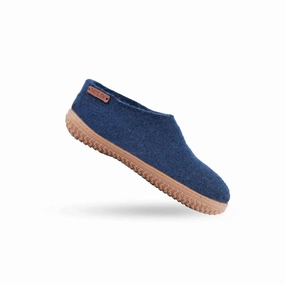 Wollhausschuhe (100% reine Wolle) - Model Blau mit Gummisohle Pantoffeln Günstig Kaufen