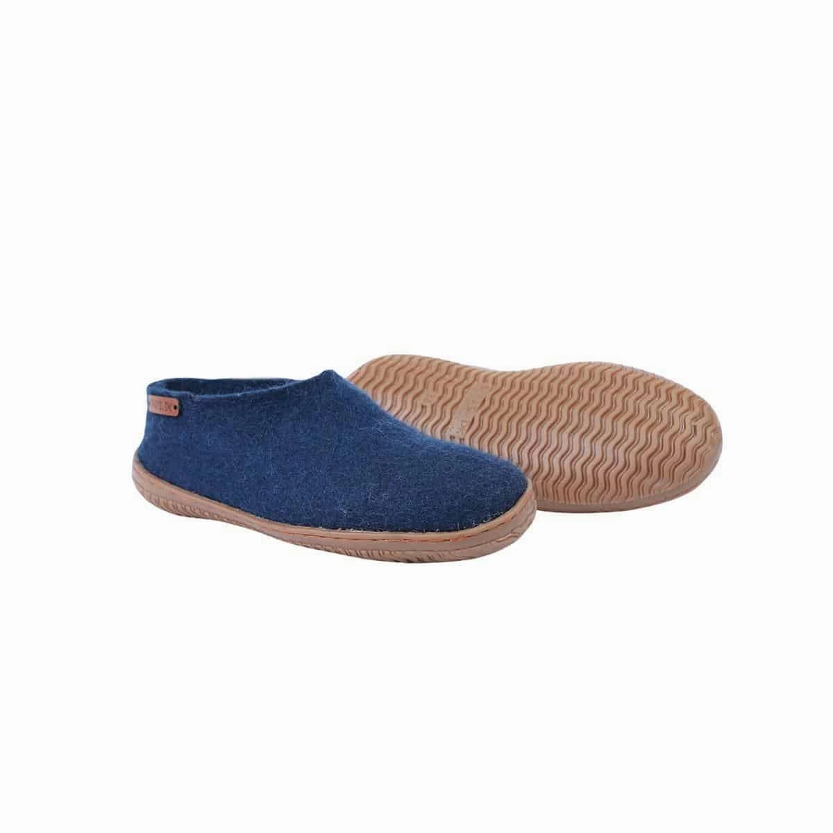 Tieffußbett Pantoffeln Silber Wollhausschuhe (100% reine Wolle) - Model Blau mit Gummisohle