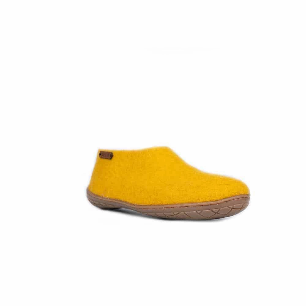 Pantoffeln Zi Wollhausschuhe(100% reine Wolle) - Model Curry Gelb mit Gummisohle