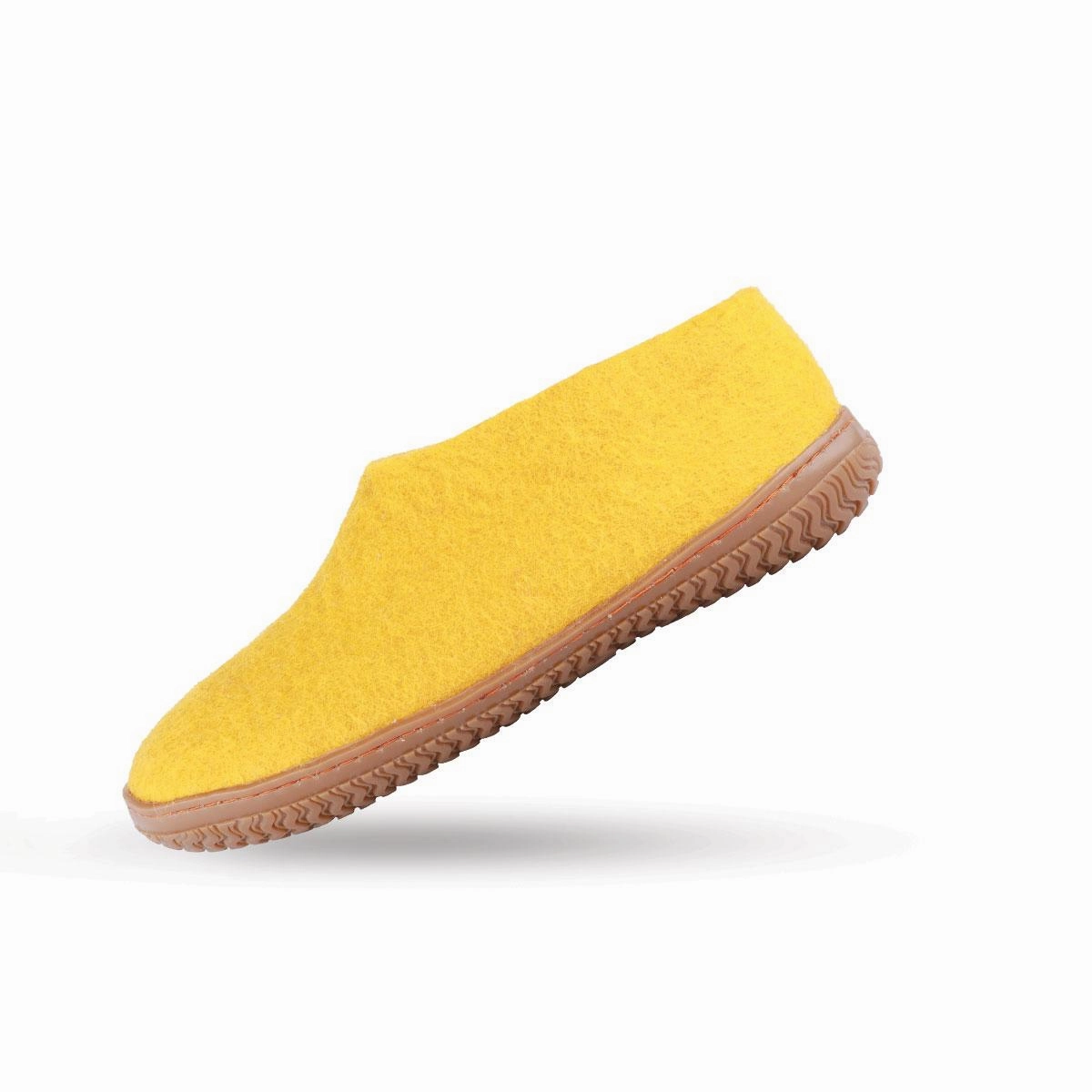 Wollhausschuhe(100% reine Wolle) - Model Curry Gelb mit Gummisohle Westland Pantoffeln