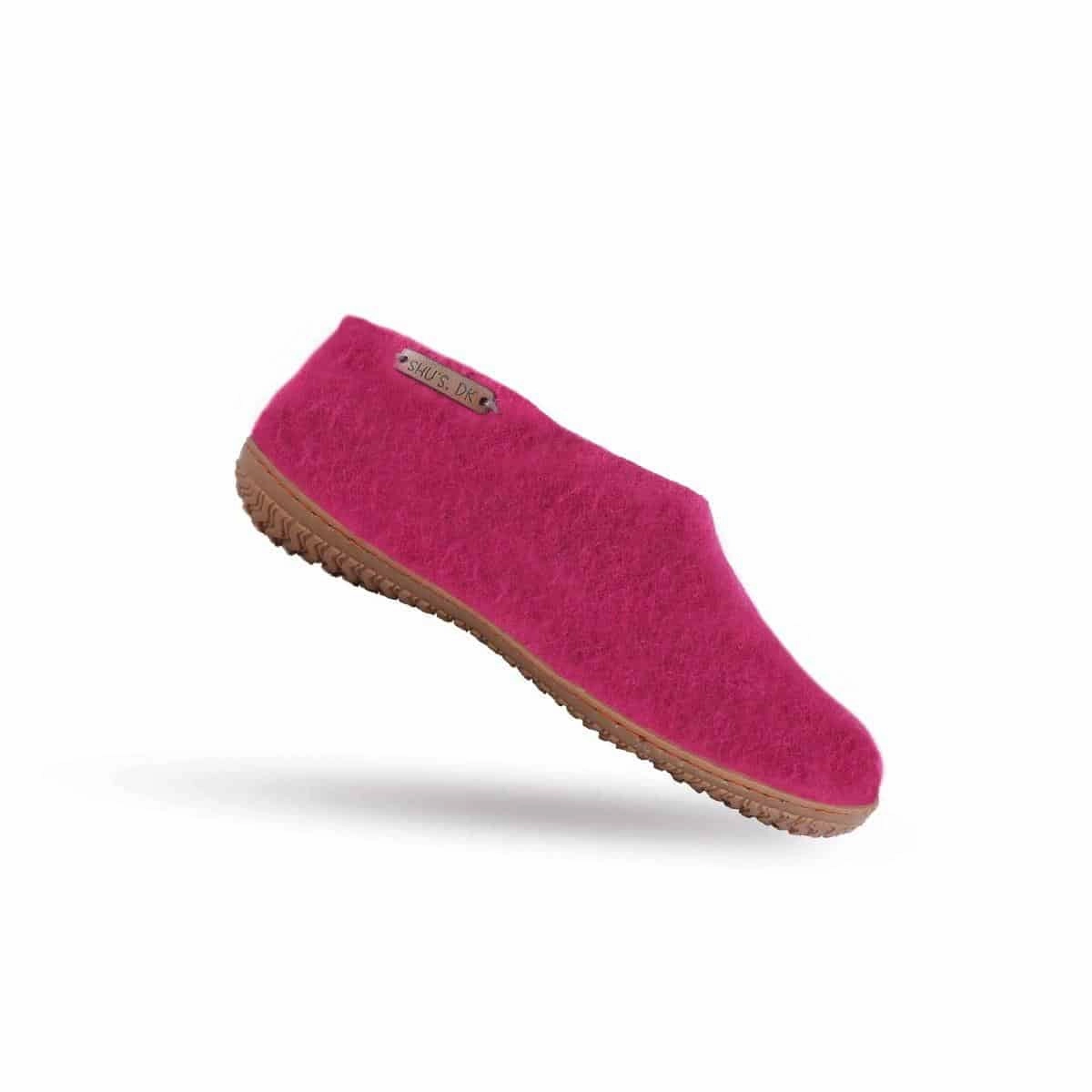 Usb Pantoffeln Wollhausschuhe (100% reine Wolle) - Model Pink mit Gummisohle