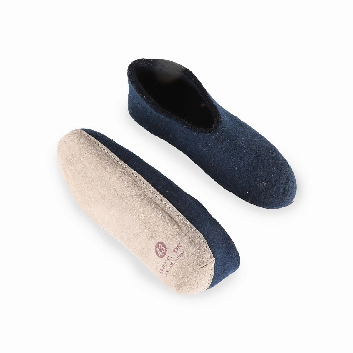 Wollhausschuhe (100% reine Wolle) - Modell Blau mit Sohle aus Leder Rin In De Pantoffeln