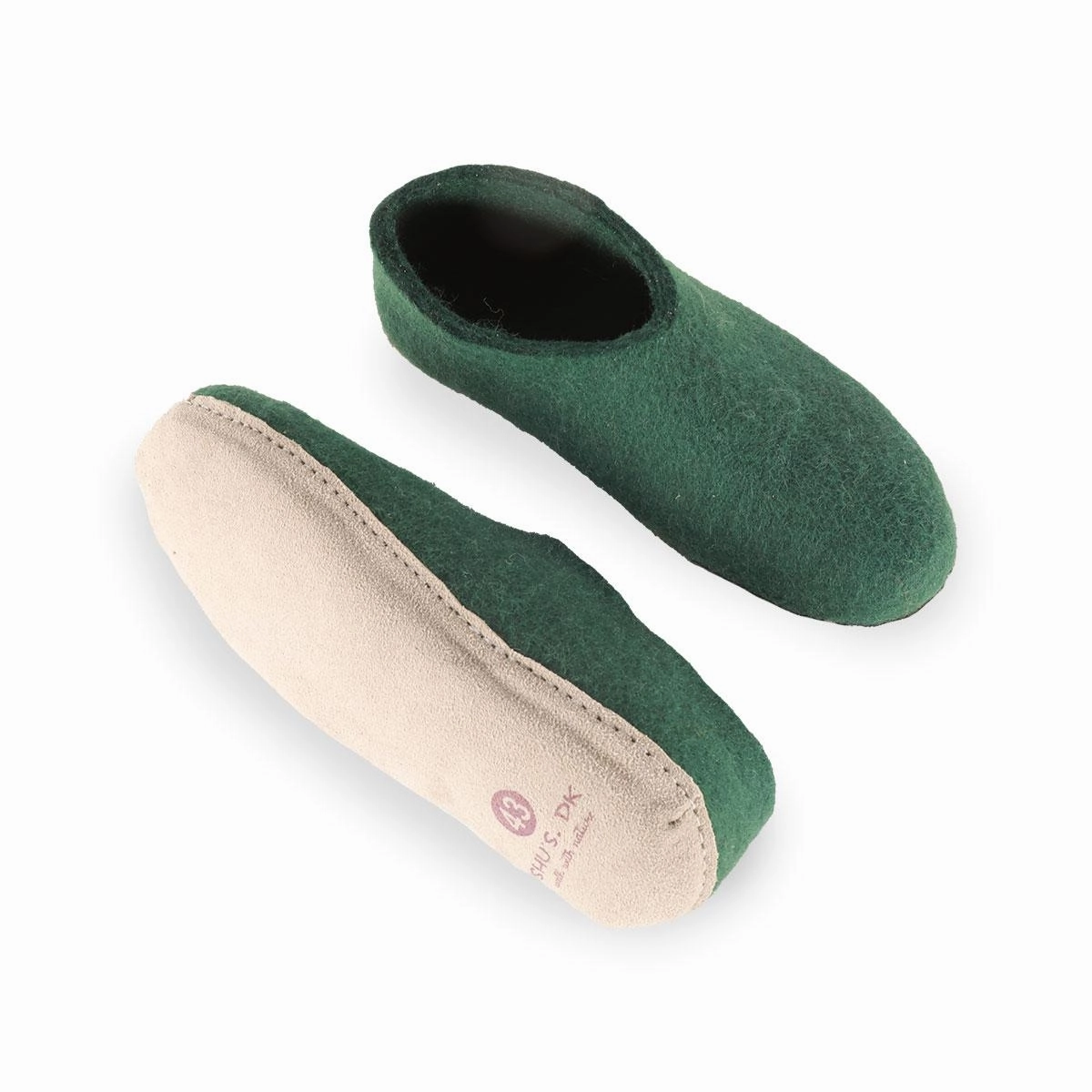 Kork Pantoffeln Wollhausschuhe (100% reine Wolle) - Modell Grn mit Sohle aus Leder