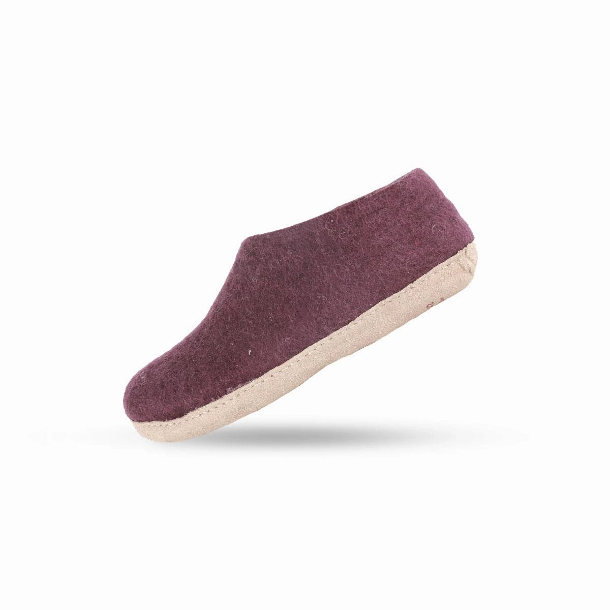 Massage Reflexzonen Pantoffeln Wollhausschuhe (100% reine Wolle) - Modell Lila mit Sohle aus Leder