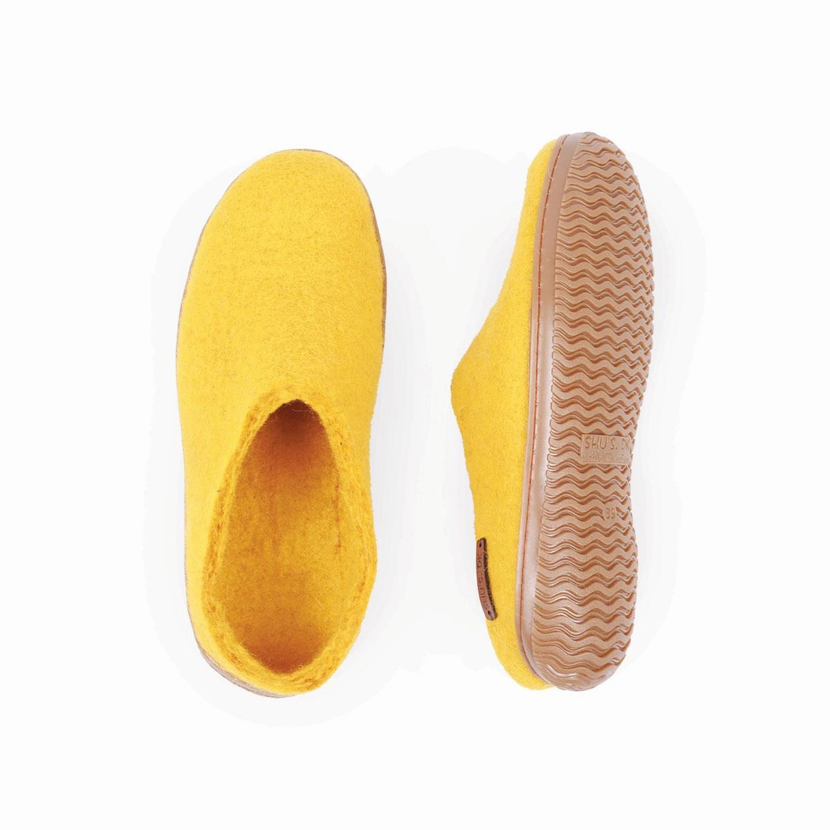 Pantoffeln Dannheim Pantoffeln Wollpantoffel (100% reine Wolle) - Model Curry Gelb mit Gummisole