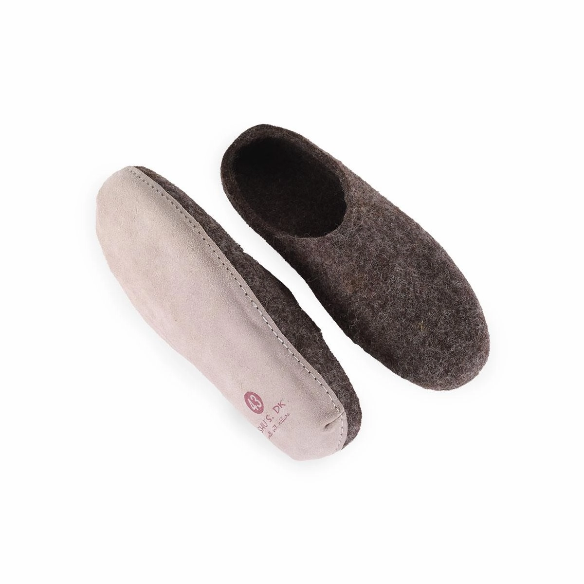 Pantoffeln Gr 48 Wollpantoffel (100% reine Wolle) - Modell Braun mit Sohle aus Leder