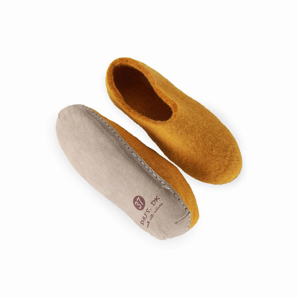 Wochenangebot Pantoffeln 2 96 Wollpantoffel (100% reine Wolle) - Modell Curry Gelb mit Sohle aus Leder