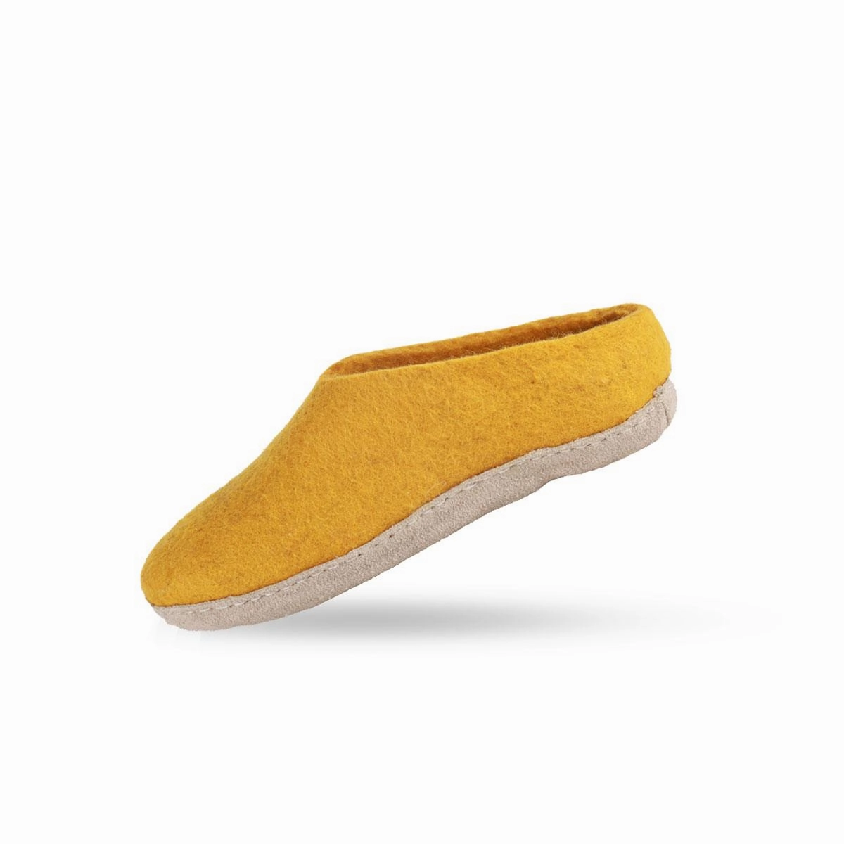 Wollpantoffel (100% reine Wolle) - Modell Curry Gelb mit Sohle aus Leder Pantoffeln Uk 8