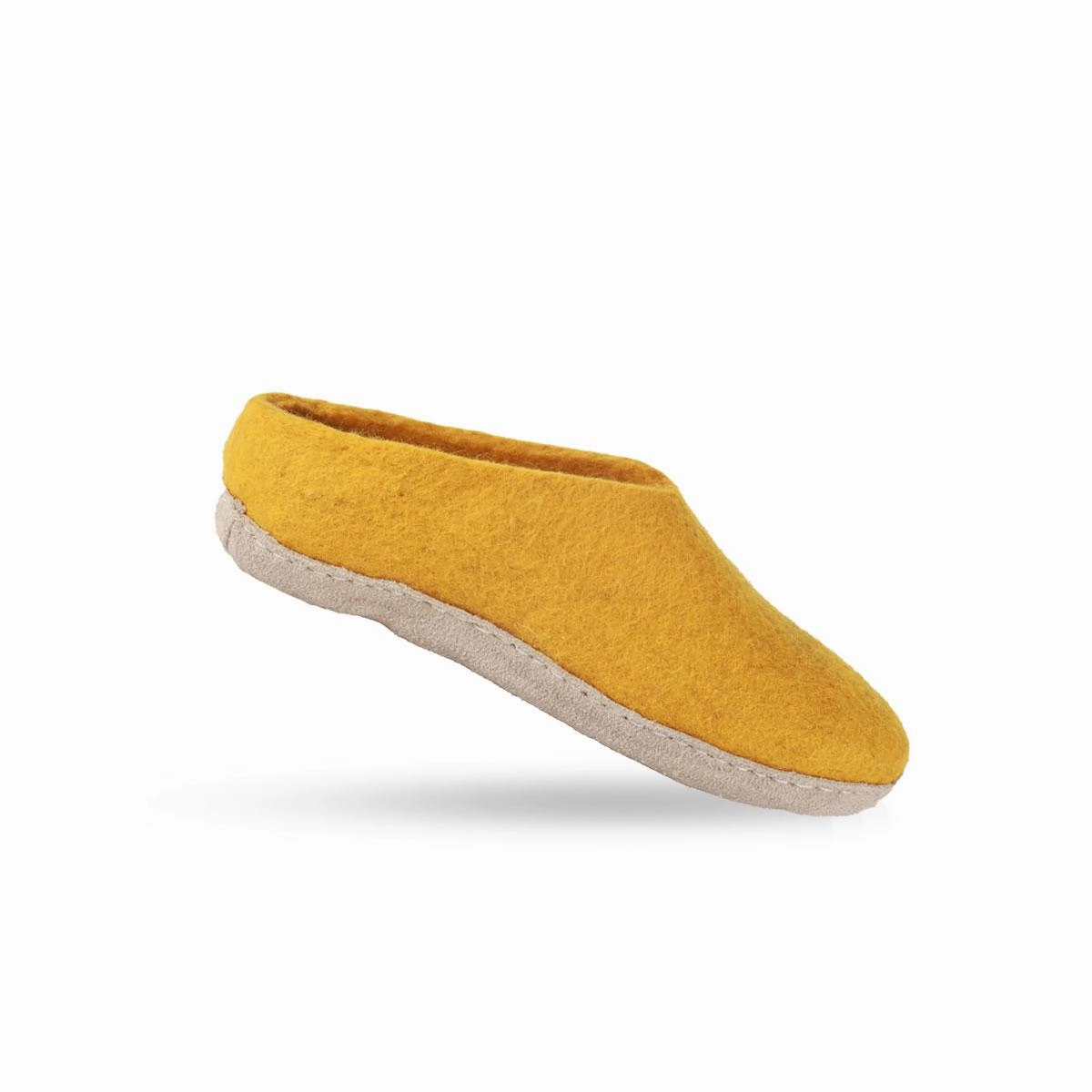 Pantoffeln Mit Umschlag Wollpantoffel (100% reine Wolle) - Modell Curry Gelb mit Sohle aus Leder