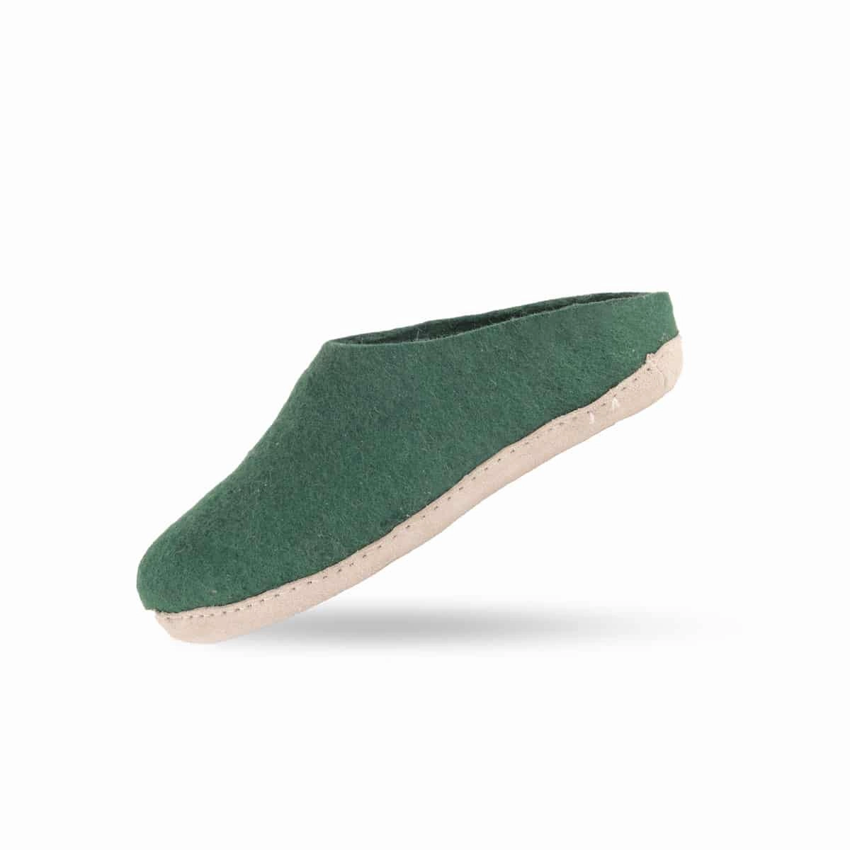 Relax Pantoffeln Wollpantoffel (100% reine Wolle) - Modell Grn mit Ledersohle