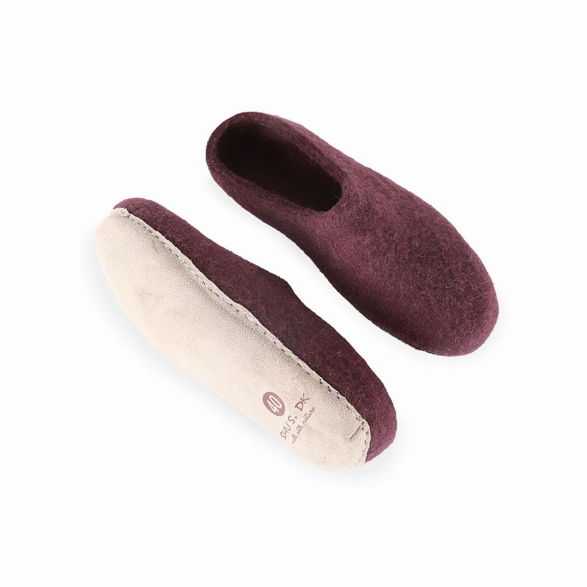 Wollpantoffel (100% reine Wolle) - Modell Lila mit Sohle aus Leder Salamander Pantoffeln