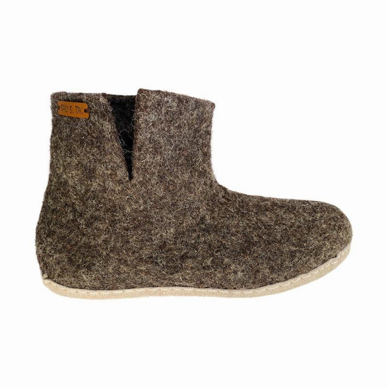 Wollstiefel (100% reine Wolle) - Modell Braun mit Sohle aus Leder Schaffell Pantoffeln