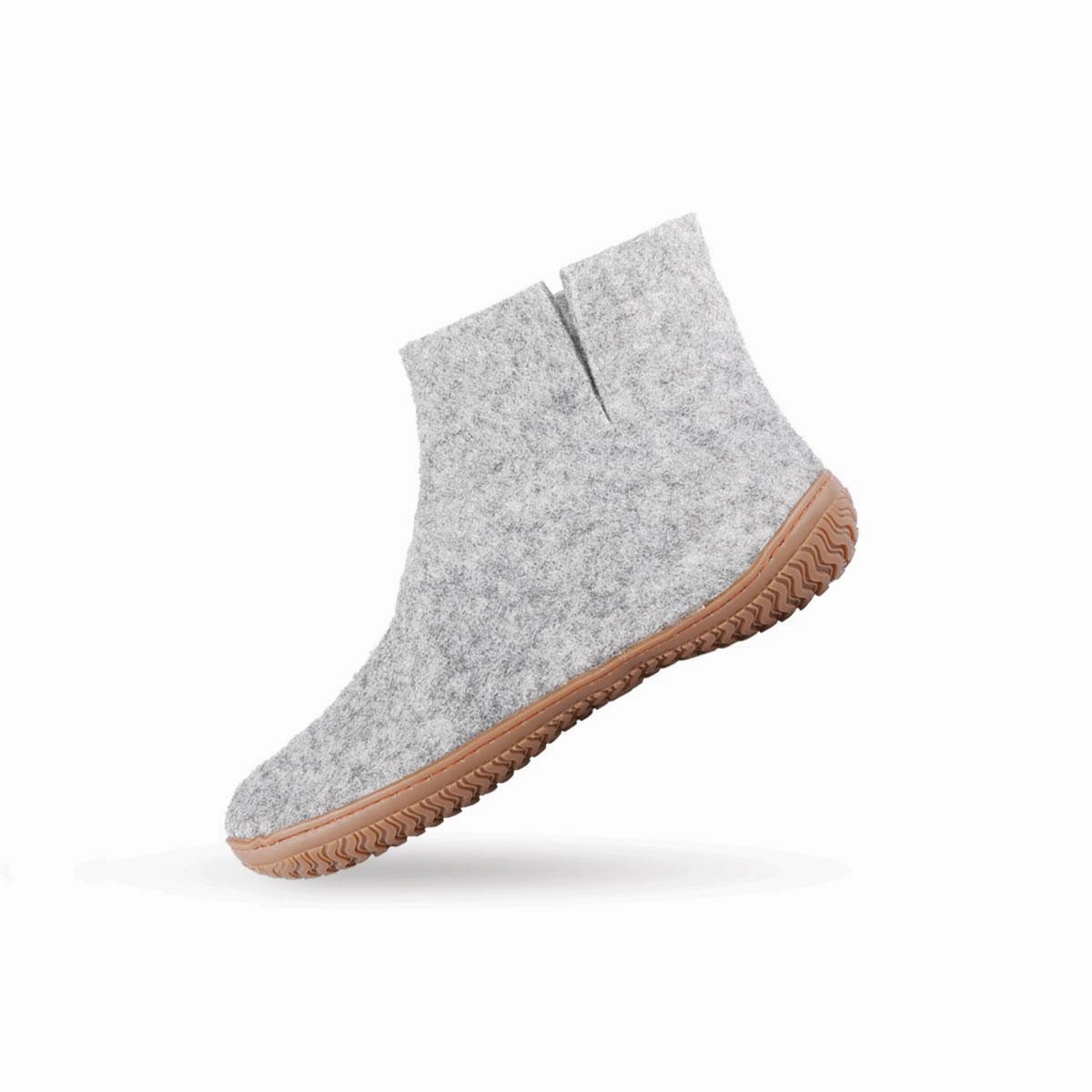 Wollstiefel (100% reine Wolle) - Modell Grau mit Gummisohle Pantoffeln Gesund Damen