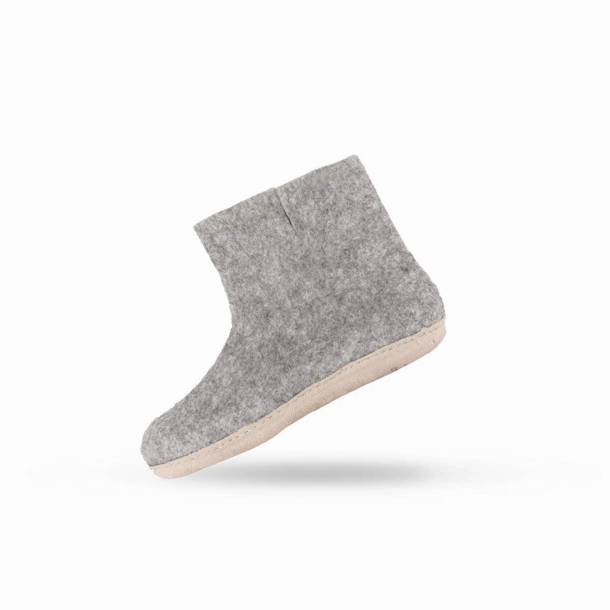 Pantoffeln Personalisieren Wollstiefel (100% reine Wolle) - Modell Grau mit Ledersohle