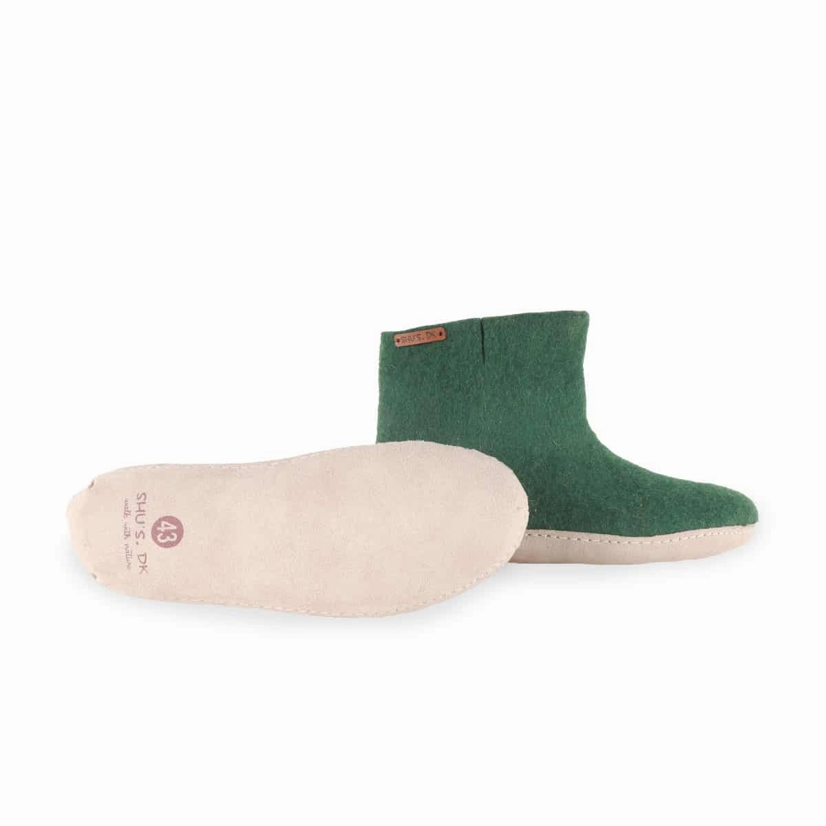 1860 Pantoffeln Wollstiefel (100% reine Wolle) - Modell Grn mit Ledersohle