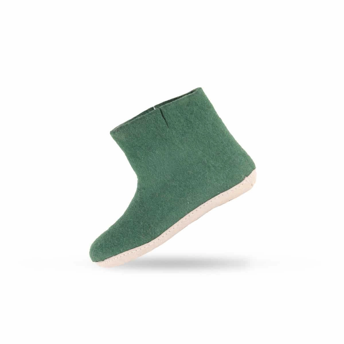 Bergmichl Pantoffeln Wollstiefel (100% reine Wolle) - Modell Grn mit Ledersohle