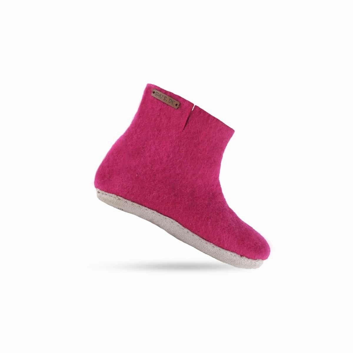 Wollstiefel (100% reine Wolle) - Modell Pink mit Ledersohle Familia Xmas Pantoffeln