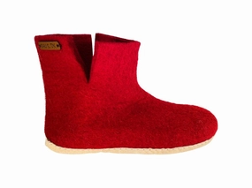 Romika Pantoffeln Wollstiefel (100% reine Wolle) - Modell Rot mit Sohle aus Leder