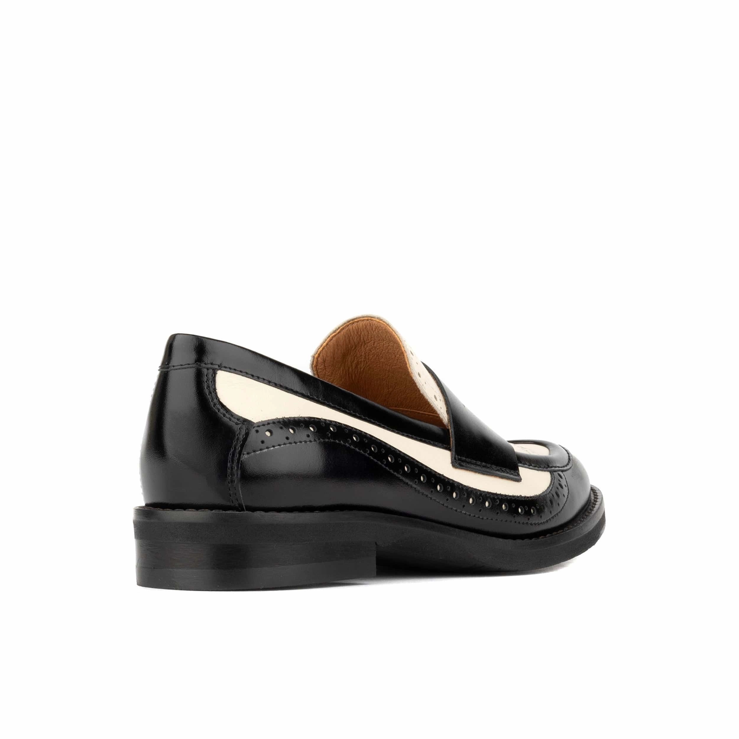 Angelina - Black & Cream - Women's leather almond toe penny loafer with broguing Wide Leg Pants With Loafers